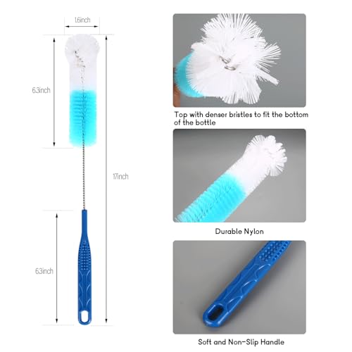 12 Pack Glass Tube Pipe Cleaner Brush Set, 17Inch Long Handle Nylon Brush | For Neck Bottle, 8.2 Inch Various Diameter Tube Straw Brush with Hook, 35 Inch Flexible Double Ended Hose Brush