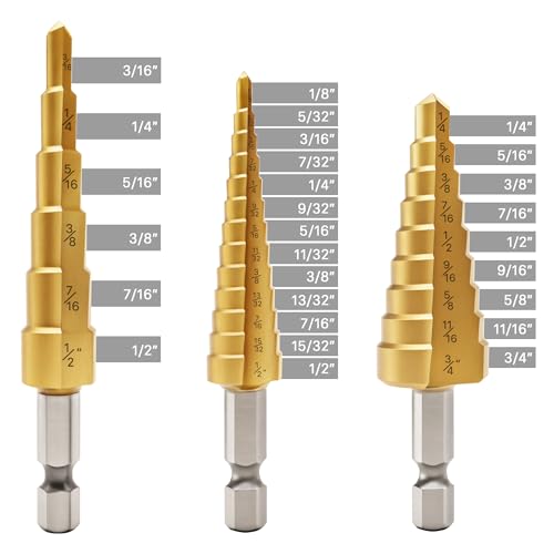 Step Drill Bits 3Pc, HSS Titanium Coated Step Drill Bit Set for Wood - style: 3PC