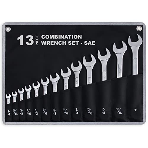 13-Piece Complete SAE Combination Wrench Set in Roll-up Pouch, No Skipped Inch Sizes from 1/4” to 1” | Best Value Wrench Set, Ideal for General Household, Garage, Workshop, Auto Repairs, Emergency - size: 13-Piece SAE Set