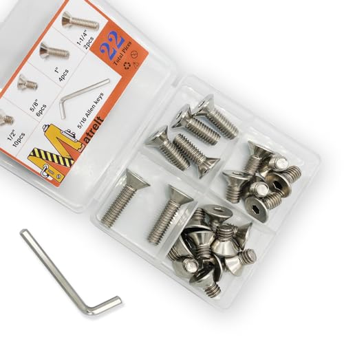 22pcs 5/16-18 4 Sizes Countersunk Head Screws, Flat Socket Head Cap Screws Assortment Kit with Allen Keys, 304 Stainless Steel Socket Cap Bolts Flat Countersunk Head Machine Screws - size: 304-4Size-5/16-22P