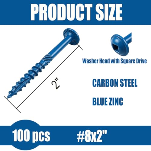 #8 x2 Pocket Hole Screws 100 Pcs Blue Coated Wood Screws for Woodworking - size: #8x2"