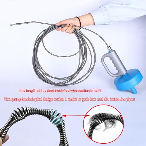 Drain Clog Remover (5pcs)＆Drain Auger 16 FT (1pcs)＆Drain Snake Hair Remover (1pcs),Toilet Plumbing Snake Set for Toilet Sewer Shower Kitchen Bathroom Tub Clogged Drains Opener Cleaning Tool - color: Set 16.4FT