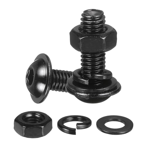 M METERXITY 10 Set M6 x 18mm Flanged Button Head Socket Cap Screws, Black 304 Stainless Steel 18-8 Hex Socket Head Screws Bolts, Nuts, Flat & Lock Washers for DIY, Furniture, Automotive - size: M6 x 18mm