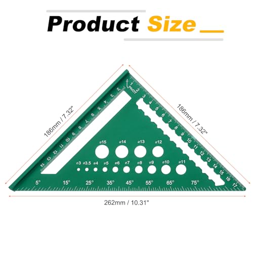 HARFINGTON Metal Square Ruler 7" Aluminum Alloy Carpenter Square Metric Woodworking Rafter Square Precision Scribing Tools with Rafter Conversion Table for Measuring and Marking, Green - color: Green, style: Metric