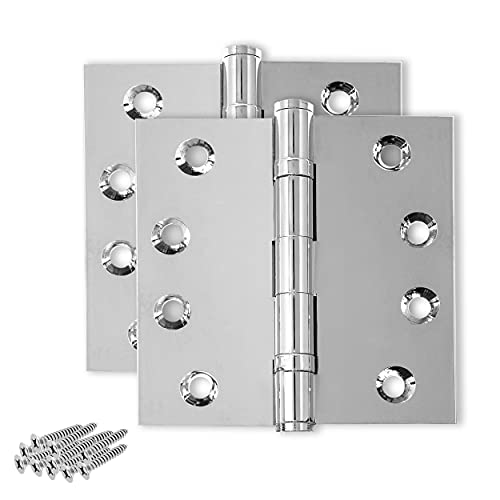 Solid Brass Chrome Door Hinge Heavy Duty Ball Bearing Shiny Silver 4x4 Inch - Set of 2 Hinges (Polished Chrome) - color: Polished Chrome