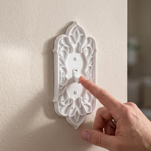 2 Pcs Baroque Decorative Light Switch Covers, White Plastic - style: Switch Cover