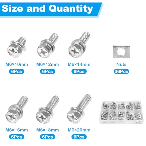 72PCS M6 Motorcycle Battery Terminal Bolts and Nuts Kit - size: M6x10/12/14/16/18/20mm