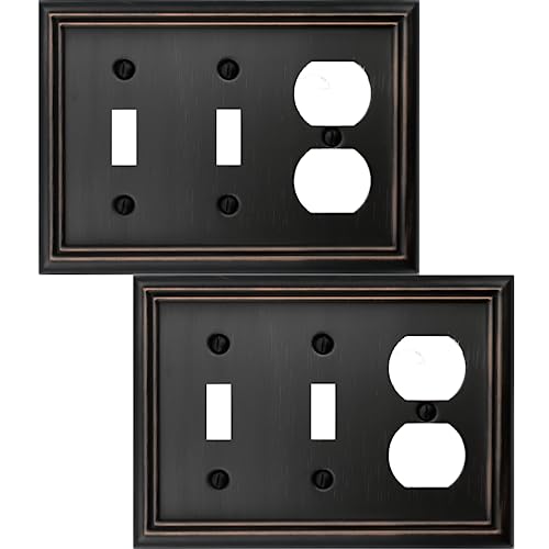 OKAWYC Double Toggle/Single Duplex Light Switch Cover Adler Metal Wall Plate, 2-Pack Aged Bronze 3 Gang, Light Switch Cover Outlet Cover Decorative Wallplate, Durable - style: 2 Toggle/1 Duplex 2PK