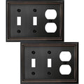 OKAWYC Double Toggle/Single Duplex Light Switch Cover Adler Metal Wall Plate, 2-Pack Aged Bronze 3 Gang, Light Switch Cover Outlet Cover Decorative Wallplate, Durable - style: 2 Toggle/1 Duplex 2PK