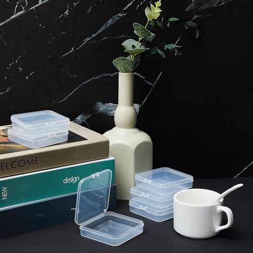 SATINIOR 24 Packs Small Clear Plastic Beads Storage Containers Box with Hinged Lid for Storage of Small Items, Crafts, Jewelry, Hardware(2.8 x 2.8 x 0.67 in) - size: 2.8 x 2.8 x 0.7 in