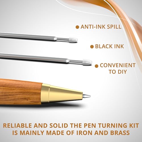 Pen Kits for Woodturning 10 Pack Premium Gold Plus Bonus 10 Pen Covers Pen Making Tools with Black Ink Pen Making Kit Slimline Pen Turning Supplies Twist Pen Kit Lathe Turning Supplies for DIY Coppe