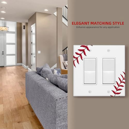 Baseball Double Rocker Switch Cover Plate | Fits standard 2-gang toggle and rocker switches, Durable polycarbonate thermoplastic with fade-resistant printed finish - color: Baseball, size: Double Rocker