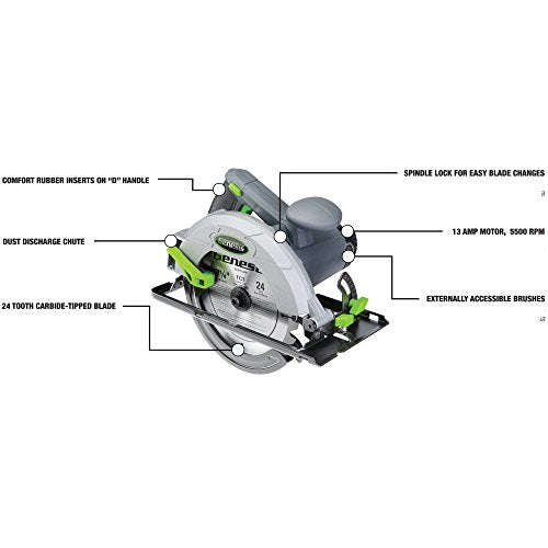 Genesis Circular Saw 13-Amp 7-1/4-In | 24T Carbide Tipped Blade, Rip Guide, Blade Wrench, Metal Blade Guard, Replaceable Brushes - style: 7 1/4" Circular Saw