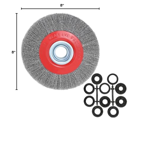 8in Bench Wire Wheel Brush for Bench Grinder Coarse Crimped Steel Wire 0.012" with 1/2" 5/8" 3/4" 7/8" 1"(5sets) Spacer Arbors - 1pack - style: 8in 1pcs