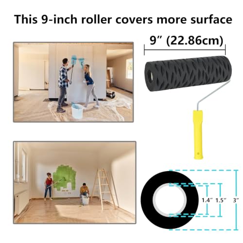 Jayen 9" Drywall Texture Roller, Tree Bark Pattern Paint Applicator
