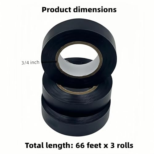 3 Rolls Black Flame-Retardant Electrical Tape 3/4 inch * 66 feet; UL Certification, Insulation Repair for Household Outdoor and Indoor Wires Below 600V, Industrial Grade PVC Electrical Tape - color: black