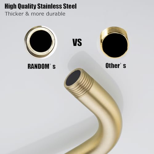 RANDOM 16 Inch Shower Arm with Flange,Stainless Steel 90 Degree Rain Shower Head Extension Arm,Wall-Mounted Shower Head Arm for Fixed Shower Head,Brushed Gold.SKU: RD-91018-16BG-SQ - color: 16″ Brushed Gold(Square Flange)