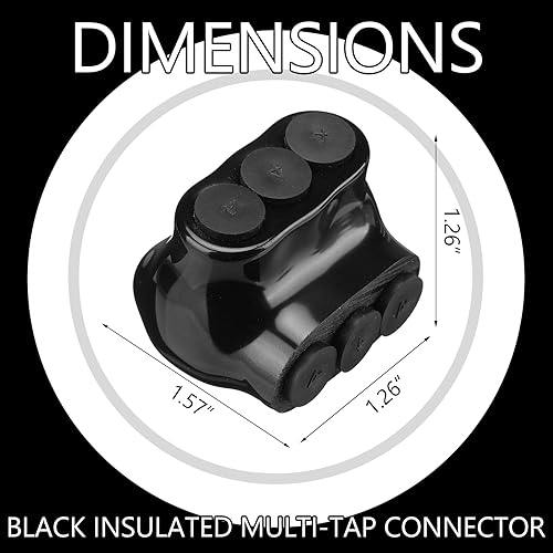 Kanayu 5 Pcs Black Insulated Multi Cable Connector, 3 Ports Electric Wire Connectors and Soldering Lugs, Single Side Entry Cable Splicers, with Oxide Inhibitor (14-4awg Range,1.57" X 1.26") - size: 14-4AWG Range, 1.57" x 1.26"