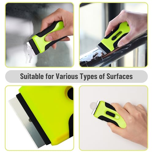 Bates- Razor Blade Scraper Tool, 2 Pack, 30 Extra Stainless Steel Blades, Anti-Slip Ergonomic Handle Design, Razor Scraper Set for Cleaning Window, Paint, Oven, Glass, Stove - color: Black & Green