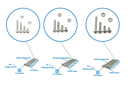 480PCS M2 M2.5 M3 304 SS Phillips Pan Head Machine Screws & Nuts Kit | Fully Threaded 4–20mm 304 Stainless Steel Metric Fasteners for PCB Arduino Raspberry Pi Electronics DIY with Storage Box - size: M2/M2.5/M3