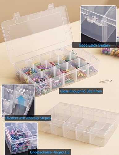 Hlotmeky Plastic Organizer Box with Dividers Bead Organizer 15 Large Grids Tackle box Organizer Clear Snackle Box Container