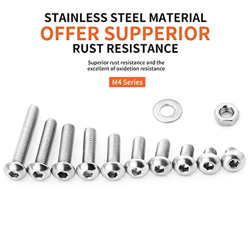 400PCS M4 x 5/6/8/10/12/14/16/18/20/25mm Button Head Socket Cap Screws Bolts and Nuts Flat Washers Assortment Kit, 304 Stainless Steel, Metric Machine Fully Thread, Allen Hex Drive - size: M4 Button Head (400PCS)