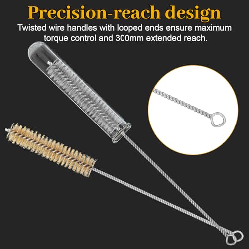 16Pcs Stainless Steel Brass Wire Tube Brushes Set, 12 Inch Long Round Wire Pipe Cleaner for Deep Pipes Auto Parts Engine Parts, 8 Sizes(1/4"-1" Sizes)