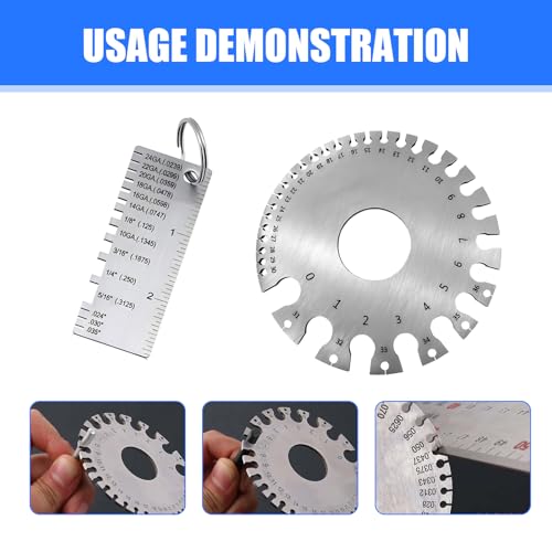 3 PCS Wire Gauge Measurement Tool, Precise Rustproof Colorfast Weld Seam Circular Gauge, Stainless Steel Metal Plate Welding Material Thickness Measuring Instrument (Silver)
