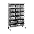 7-Tier NSF 16-Bin Steel Wire Shelving Rack, 36"W x 14"D x 56"H, Gray | 16 slide-out bins with tilt-lock design keep supplies organized and accessible - color: Gray, size: Includes 16 Bins