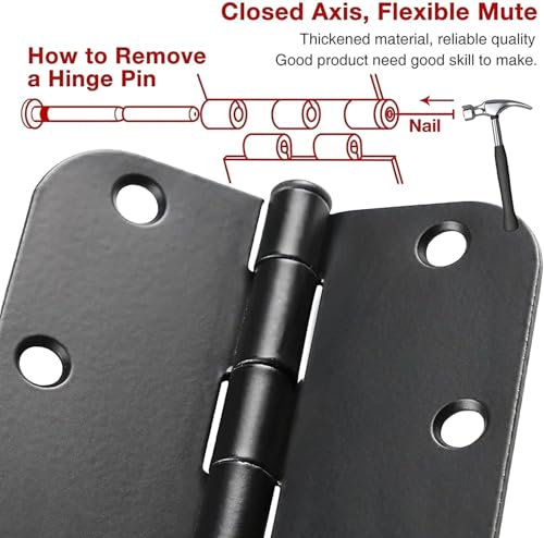 18 Pack Matte Black Door Hinges 3.5" Rounded 5/8" Radius No-Squeak - color: Matte Black No Squeak, size: 18 Pack