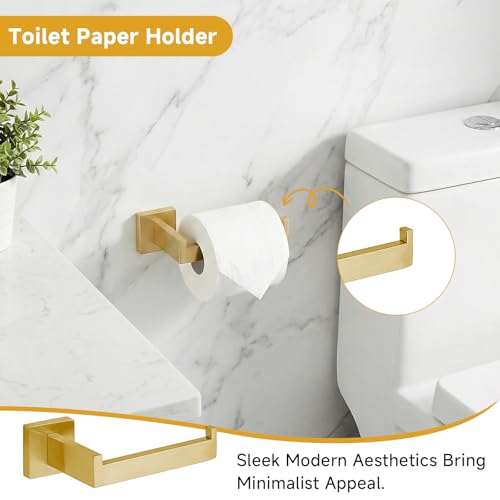 5-Piece Brushed Gold Bathroom Accessory Set, 16 Inch Bathroom Hardware Set, Towel Racks for Bathroom, SUS304 Stainless Steel Wall Mounted Bath Towel Bar Set - color: F-16 Brushed Gold