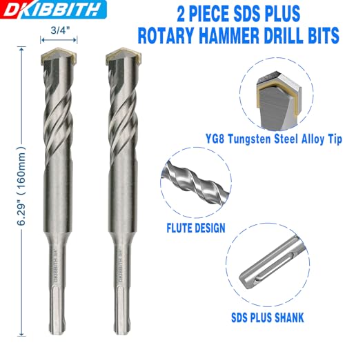 2-Piece 3/4" SDS Plus Drill Bits Rotary Hammer Drill Bit Set, Carbide Tipped for Drilling Concrete Cement Porcelain Tiles Ceramic Pots Stone Brick, Diameter 20mm, 160mm Long, SDS Plus Shank. - size: 2 Pcs 3/4", style: 6"