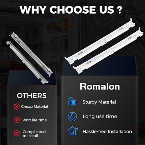 Romalon 2-Pack 2223320 Track Refrigerator Crisper Drawer Slide Rail Fit for Whirlpool Kenm0re Refrigerator Pan Slide Replace Number 1016208, AH869557, EA869557, PS869557 - a Set of Rails