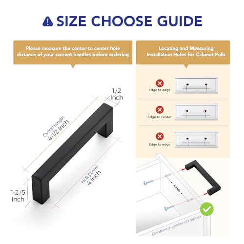 Ravinte Matte Black Cabinet Handles Square Pulls 4 Inch 3 Pack - size: 4-1/2 Inch (4 Inch Hole Center)