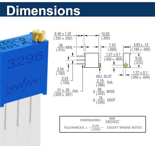 60PCS 3296W Multiturn Trimmer Potentiometer Kit, 12 Values 100Ω-500KΩ