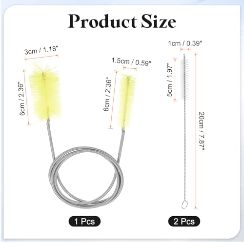 HARFINGTON 3pcs Flexible Long Drain Brush Straw Cleaner Set 35.4" Stainless Steel Double Ended Hose Brush with 8" Nylon Long Tube Pipe Cleaning for Fish Tank Sink Pipe, Yellow - color: Yellow, size: 90cm