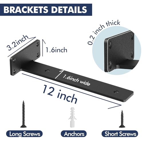 Starunder 12 Inch Floating Shelf Brackets,8 Pack L‑Shape Shelf Supports - size: 12 Inch