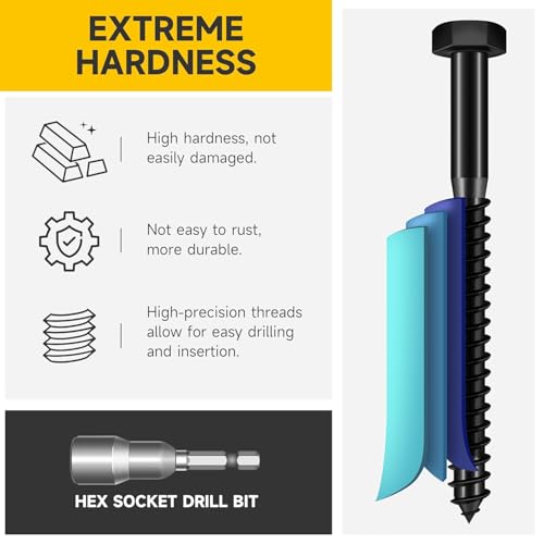 (40Sets) 1/4" x 2-1/2" Hex Head Lag Bolts, Heavy Duty Lag Screws with Washers, 304 Stainless Steel Bolts 18-8, Lag Screws Wood Screws, Partial Thread Black Oxide, 1/4 Bolt by Mywish - size: 1/4 x 2-1/2" (40 set)