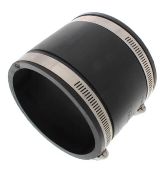 4 Inch Flexible Coupling with Stainless Steel Clamps, Rubber Pipe Connector for PVC Pipe, Cast Iron, and others, Transition Fitting Cast Iron x Plastic (CI X PL)