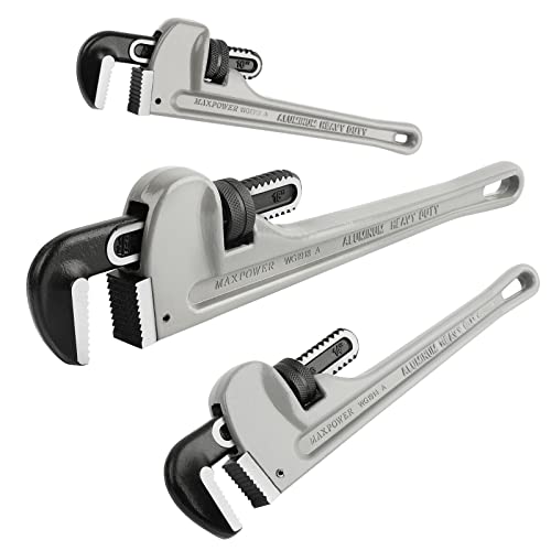 MAXPOWER Pipe Wrench Set 10" 14" 18", with 1" 2" 2.5" Jaw Capacity - size: 10, 14, 18-inch, style: Straight Pipe Wrench