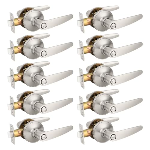 Probrico (10 Pack)Privacy Door Lever Door Handle for Bedroom or Bathroom Keyless Leverset, Locked in Side Home/Office Door Lockset,Modern&Durable in Satin Nickel Door Hardware - size: 10 Pack