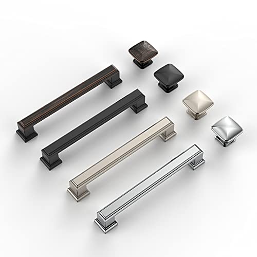 Amerdeco 10 Pack Polished Chrome Cabinet Hardware - 3-3/4" | Cabient Hardware Kitchen Cabinet Handles for Bathroom Drawer Pulls Dresser Pulls ZH0001 - color: Polished Chrome, size: 3.75" hole center, style: 10 Pack
