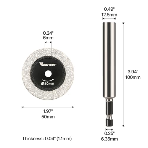 1.97'' Diamond Glass Cutting Disc 5PCS with 1/4" Hex Mandrel