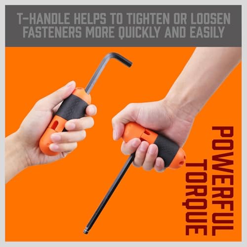 HORUSDY 27PCS Durable Hex Key Allen Wrench Long Arm Set with Ball End, Metric and Standard Sizes Allen Key Set with Another T Handle, Heat-treated CR-V Steel - style: 27PCS T Handle SAE/Metric