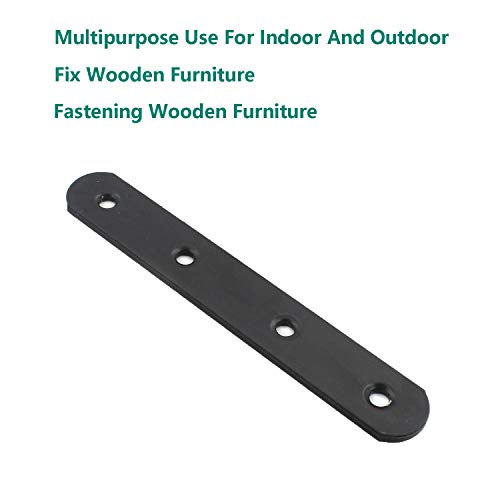 4 Pack Flat Mending Plate for Wood, ULIFESTAR Black Iron Flat Straight Brace Brackets Metal Repair Fixing Wood Brace Joining Plates Connector for Repairing Wooden Furniture with Mounting Screws - size: 5.12 x 0.79 x 0.12 inches