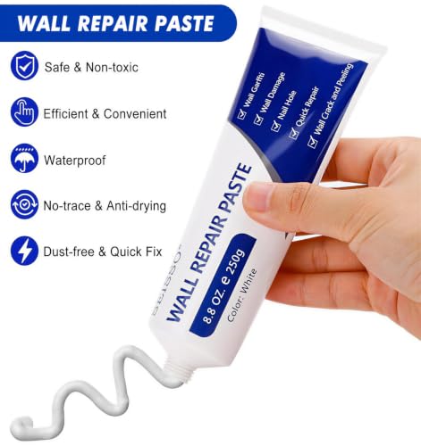 SEISSO Drywall Repair Kit, Wall Mending Agent, White Spackle Putty Wall Repair Paste Plaster Tube, Patch Repair Kit for Wall Hole Filler, Scratches, Nail Holes, Cracks, Graffiti, Dent, 1PC Paste - style: 1pc paste