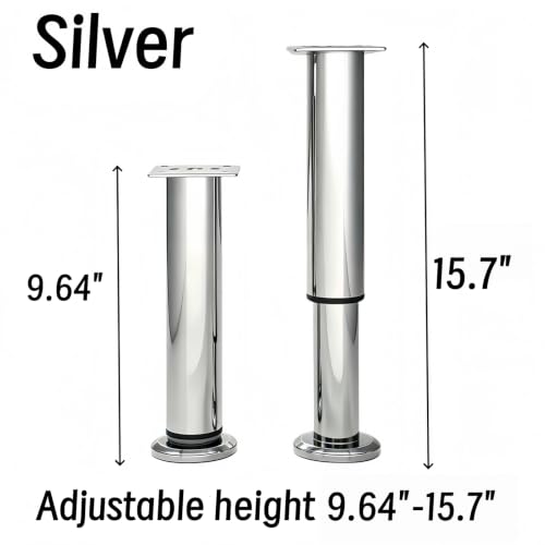 4Pcs Adjustable Silver Metal Furniture Legs 9.64-15.7Inch Cabinet Desk Sofa - color: Silver, size: 9.64"-15.7"-Set of 4