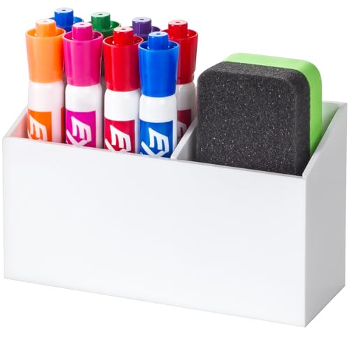 BEYGORM Magnetic Dry Erase Marker Holder for Whiteboard & Refrigerator | Non-slip Acrylic Pen Holder for Classroom, Fridge Magnet, Locker Organizer Accessories, Teacher & School Supplies(White) - color: White