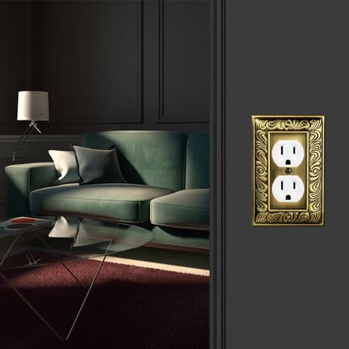 Antique Brass Decorative Duplex Outlet Cover, Decorative Switch Plate Cover - size: 1 Gang Duplex Outlet