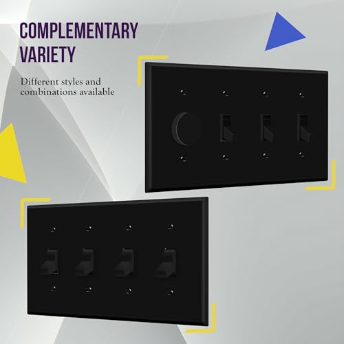 ENERLITES Mid-Size 4-gang Toggle Light Switch Cover Plate, 2 Pack, Black - color: Black, size: Mid-Size (Pack of 2)